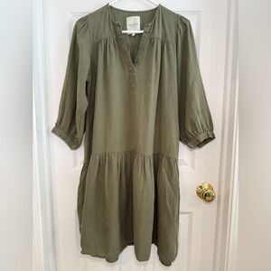 Part Two Chanias Linen Tiered Dress 3/4 Sleeve Size 36